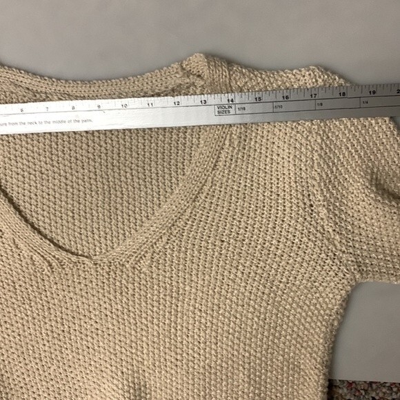 Zara Oatmeal Beige Shaker Knit Oversized V-neck 3/4 Sleeve Tunic Sweater Size M - Picture 6 of 8
